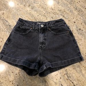 Black denim mom shorts